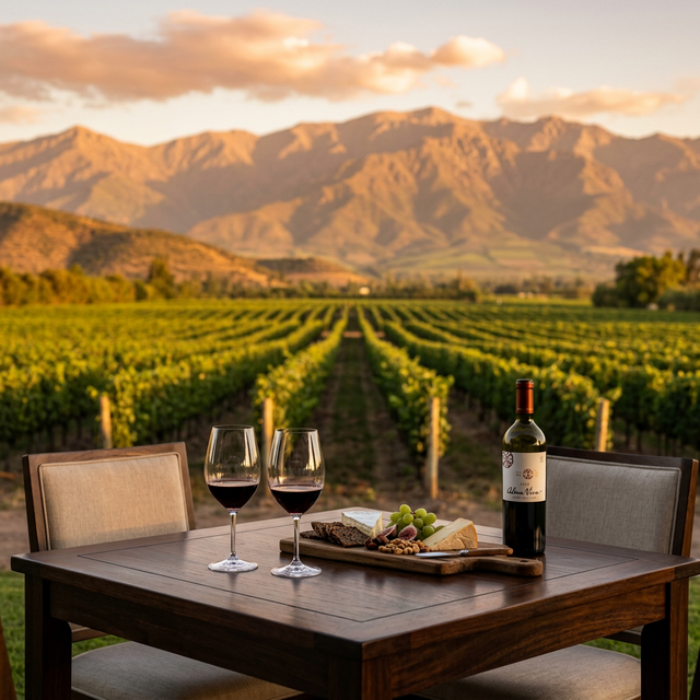 Vinícola chilena premium com Andes ao fundo